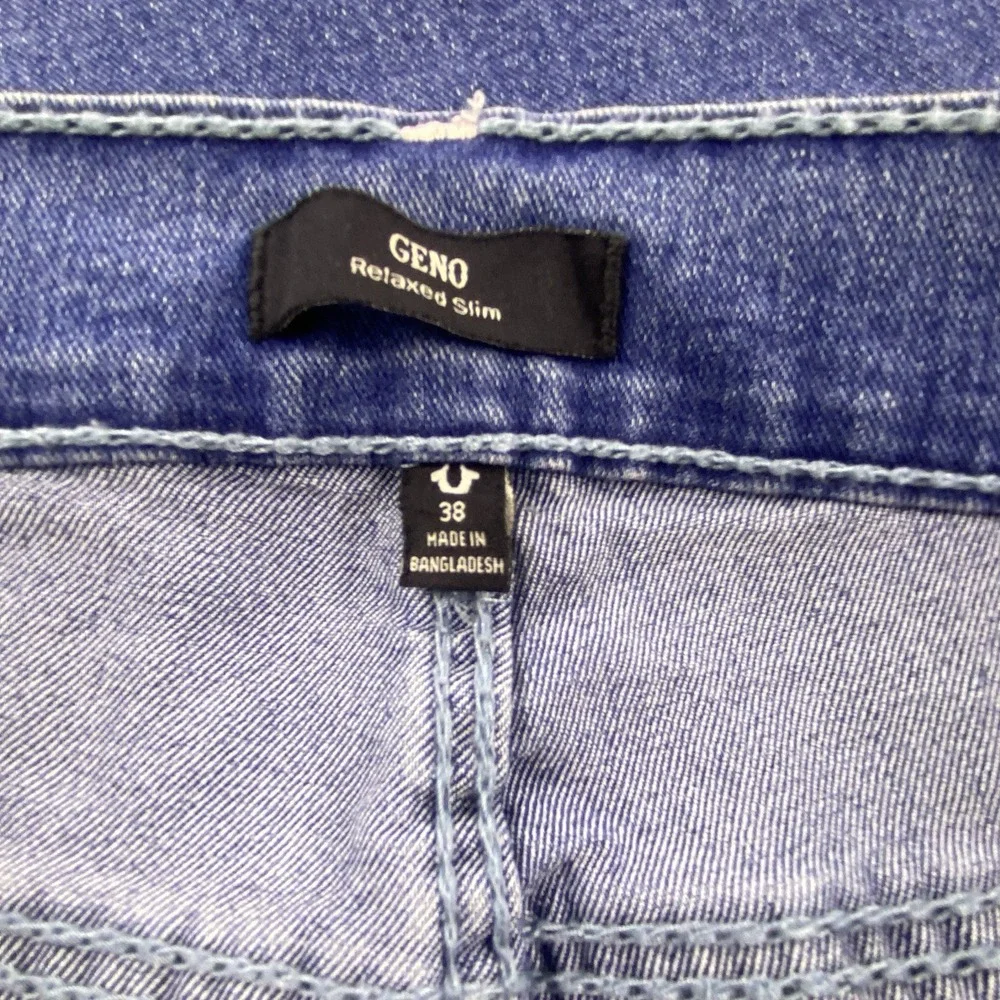 True Religion Geno Relaxed Slim Jeans Mens 38 Blue Denim Big T Stitch Y2K